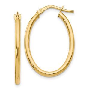 2mm Classic Oval Hoop Earrings in 10k Yellow Gold, 26mm (1 Inch)